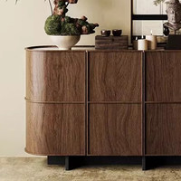 Console d'entrée en noyer de style Mid-Century, buffet de luxe léger en pierre frittée, meuble de rangement minimaliste pour salon et salle à manger