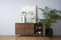 Aparador SAMOS de 1.49 m en Color Nogal Premium, Estructura de Metal con Tablero Laminado, Mueble Buffet de Diseño Escandinavo Moderno, Almacenamiento Nuhoom
