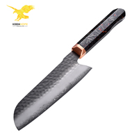 Couteau de cuisine professionnel japonais KEENHOPE en acier SKD11, 3 couches, couteau Santoku, embout en cuivre, manche en fibre de carbone