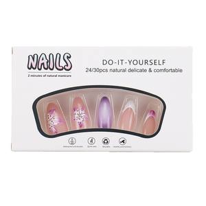 Venta al por Mayor 24 Piezas de <span class=keywords><strong>Uñas</strong></span> Postizas Acrílicas 3D Hechas a Mano <span class=keywords><strong>con</strong></span> <span class=keywords><strong>Flores</strong></span>, Estilo Francés Almendrado, para Aplicación en los Dedos - Product Image 1