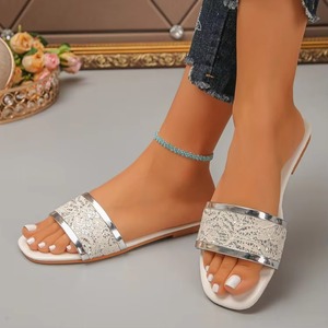 Flat-bottomed <b>Sandals</b> - 2026 Summer New Style, Casual and Comfortable, with Sequin Decoration, V-shaped Open-toe <b>Sandals</b> - Product Image 1