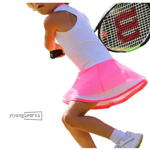 ODM OEM tennis sports apparel fabricante casual roupas malha duas camadas tênis desgaste crianças vestidos para meninas