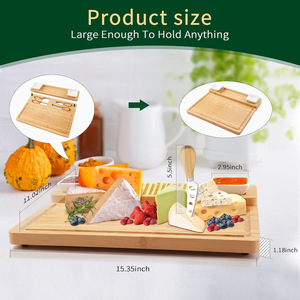 Bamboo <b>Cheese</b> Board <b>Set</b> With <b>Knives</b> 4-Piece <b>Cheese</b> Serving Tray For Party Snacks And Charcuterie Platter - Product Image 4
