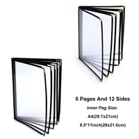 Harga pabrik 6 halaman 12 tampilan transparan PVC PU kulit tepi Restoran Menu penutup 8.5x11 inci buku Menu ukuran A4
