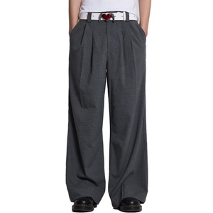 Pantalon Baggy Homme de Haute Qualité OEM, en Polyester et Spandex, Coupe Droite Ample, Plissé, Style Costume, Effet Empilé - Product Image 1