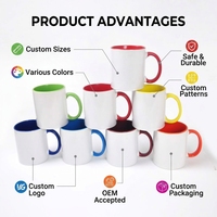 Taza de Sublimación Blanca Promocional de 11 oz, Taza de Cerámica para Sublimación con Interior de Color y Asa en Forma de Corazón, Personalizable con Transferencia de Calor
