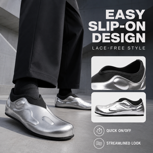 Chaussures à enfiler futuristes en argent métallisé unisexe, style Y2K cyberpunk, mocassins décontractés à profil bas pour hommes et femmes - Product Image 4