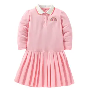 Trajes de Boutique de espalda a la escuela para niña, ropa rosa de manga larga con cuello vuelto, falda larga plisada, Polo de moda, novedad
