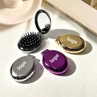 Brosse à cheveux pliable avec miroir intégré, peigne compact pour maquillage, peigne portable pour enfants, brosse à cheveux de voyage avec miroir