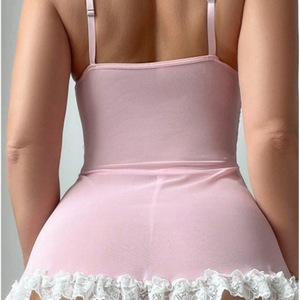 <span class=keywords><strong>Ensemble</strong></span> de lingerie transparente en maille sexy avec bas résille et jupe en dentelle, personnalisable avec logo, 4 couleurs - Product Image 3