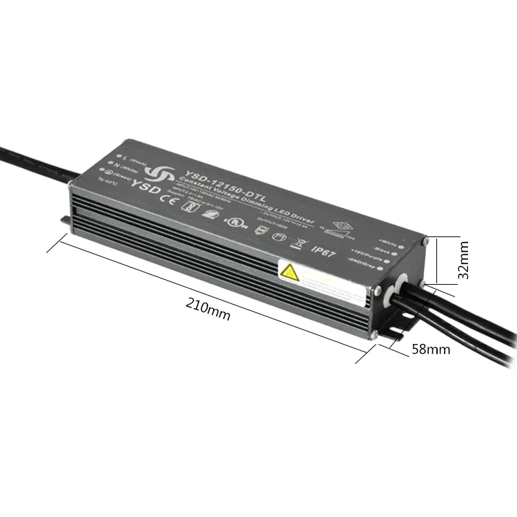 Driver LED IP67 impermeabile 0-10V triac 150W dimmerabile a tensione costante