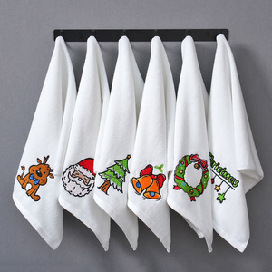 Serviettes de Noël en coton grande taille AR-01 avec broderie décorative en forme de couronne, <span class=keywords><strong>mouchoir</strong></span> de Noël - Product Image 1