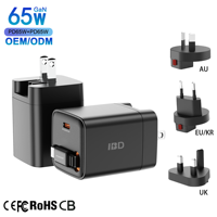Chargeurs rétractables IBD GAN PD 65W 45W UK AU EU in Pulg Phone Laptop Multi Type c Usb Charge rapide Chargeur mural multifonction