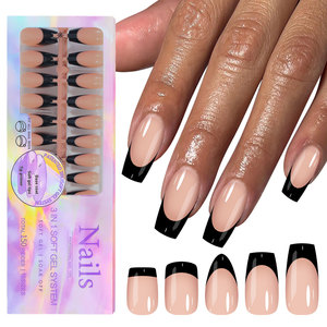 150 Uds./Caja, Nuevas Uñas Postizas Desmontables, Estilo Francés, Color Negro Nude, Cobertura Total, Gel Suave, Presionar para Aplicar, ABS - Product Image 6