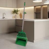 Ensemble balai et pelle à poussière sur pied avec grattoir à dents, en fer et plastique, portable, à long manche, pour le nettoyage des sols domestiques