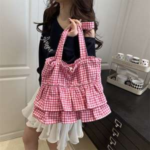 กระเป๋าสะพายไหล่ลายสก็อตหวานมีระบาย - Product Image 3