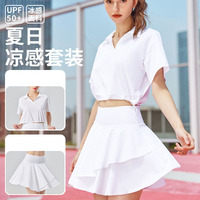 Set rok wanita dan atasan kerah Polo, pakaian tenis Golf 2 potong, rok tenis dengan saku samping musim panas 50 + rok Polo