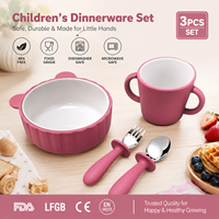 Nouvel ensemble de vaisselle moderne pour enfants en porcelaine et silicone, design moderne blanc, compatible micro-ondes et lave-vaisselle, antidérapant avec manchon en silicone