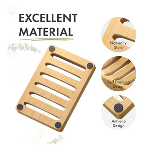 Porte-savon en bambou rectangulaire, design minimaliste, auto-drainant, rangement pour salle de bain - Product Image 3