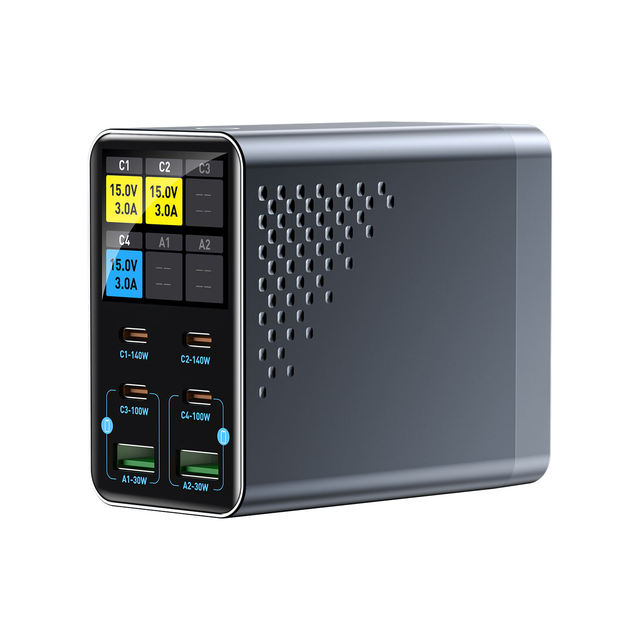 Multi-Port USB High Power GaN Charger with Smart Screen Display, Charging Station for Phones & Tablets