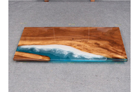 Tablero de Mesa de Comedor de Alta Gama en Madera de Nogal de Ecuador con Resina Epoxi, Mesa de Comedor Grande de Acacia con Borde Natural y Resina Epoxi