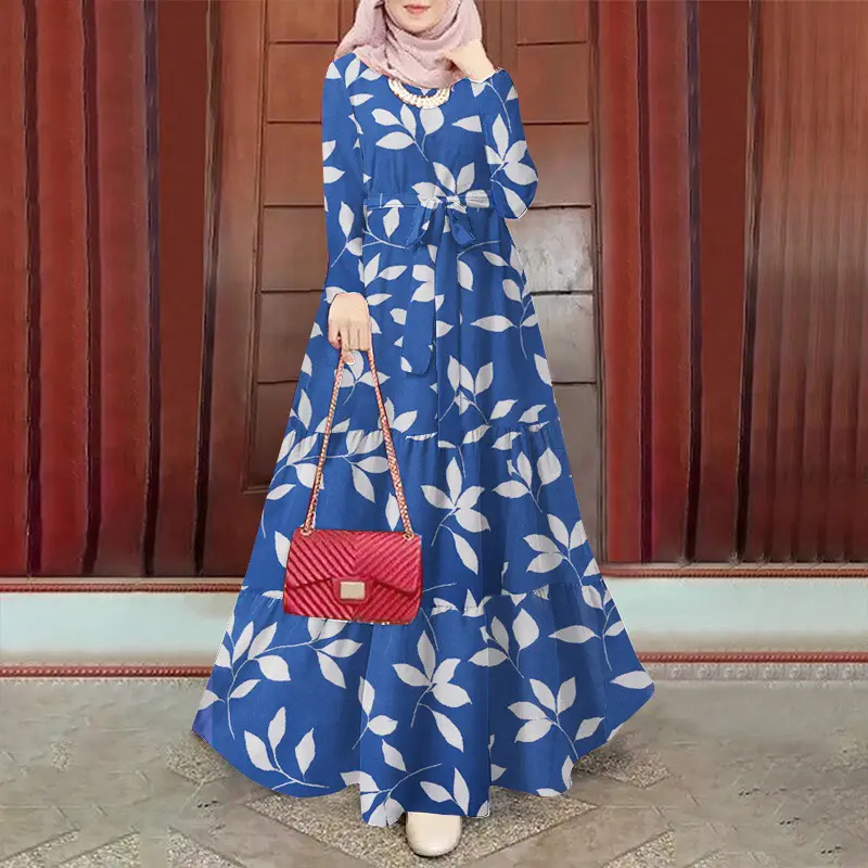 New Muslim Women's Spring And Summer Vintage Polka Dot Print Robe Islamic Muslim Clothing