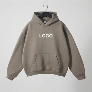 Wholesale Heavyweight <strong>Polyester</strong> Cotton <strong>Hoodie</strong> Men Custom Embroidery logo 350 Gsm Blank Fleece No String Oversized <strong>Hoodie</strong> - Product Image 1
