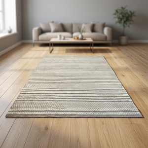 Alfombra Moderna de Lana a Rayas, Antideslizante, Tejido Plano, Tamaño Grande para Sala de Estar, Lavable, Decoración del Hogar - Product Image 3