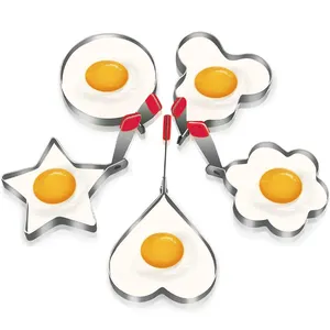 5 hình dạng thép không gỉ trứng nấu ăn Nhẫn trứng poacher khuôn bánh nhà sản xuất với xử lý