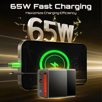 Adaptor Dinding GaN 65W dengan 2 Port Pengisi Daya Cepat USB Type-C PD 3.0 & 3.1 Smart Electric Mobile Daya Keluaran 20W Termasuk Kabel