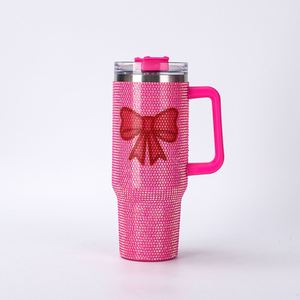 Wholesale <b>Large</b> Capacity 40Oz Butterfly Diamond-Inlaid Ice Bucket Travel Car Vacuum Thermos Tumbler <b>Cup</b> Mug With Handle Straw - Product Image 5