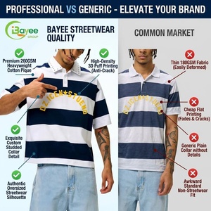 Camiseta <span class=keywords><strong>Polo</strong></span> de Algodón Personalizada para <span class=keywords><strong>Hombre</strong></span>, con Botones, Cuello Solapa, Corte Recto, Rayas, Estilo Urbano - Product Image 3
