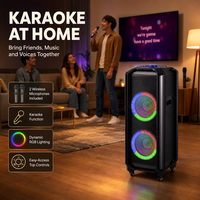HANSUO HS-TD1010 Speaker Karaoke Lantai Ganda 10 Inch dengan Dua Mikrofon Nirkabel USB FM dan Tweeter Ganda