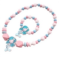 Collier de perles en bois style licorne mignon motif animal de dessin animé, accessoires DIY faits à la main polyvalents pour filles