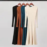 סריגי יצרני חום עגול צוואר ארוך שרוולים slim fit מצולע סרוג יוקרה נשים של סוודר שמלה