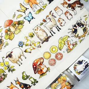 2 Designs 2m/roll Zoo PET Tape and Washi Tape Panda Cat Sheep Rabbit Mushroom Decorative Sticker For Journal DIY