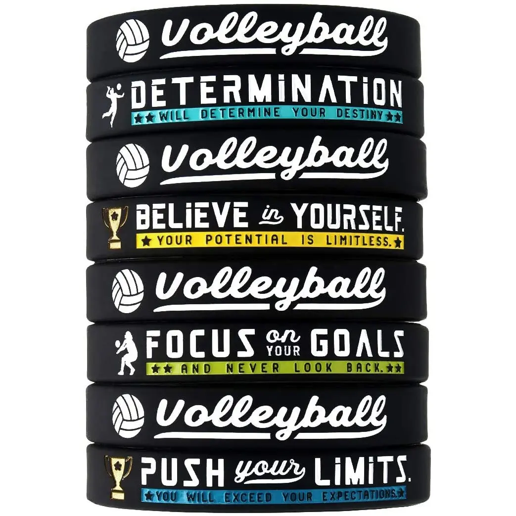 (12-Pack) Volleybalarmbanden Met Motiverende Sportcitaten-Groothandel Siliconen Rubberen Polsbandjes Voor Geschenken Van Volleybalteams