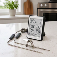 Termometer Daging Digital Layar Sentuh dengan Dua Probe Baja Tahan Karat, Layar LCD, Akurasi 1°C, Alarm Kustom untuk BBQ, Panggangan, dan Dapur