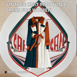 Tunique décontractée vintage durable pour l'hiver, robe mi-longue empire en tricot respirant et lavable pour femmes - Product Image 2