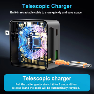 <span class=keywords><strong>Cargador</strong></span> Retráctil TKT 65W USB-C con Cable Tipo C, Bloque <span class=keywords><strong>de</strong></span> Carga Rápida PD 3.0, Enchufe Plegable y Cabezal <span class=keywords><strong>de</strong></span> Carga para <span class=keywords><strong>iPhone</strong></span> y Android - Product Image 2