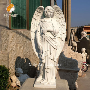Sculpture d'ange grandeur nature sur mesure, <span class=keywords><strong>statue</strong></span> d'ange masculin en marbre blanc debout pour hôtel - Product Image 1