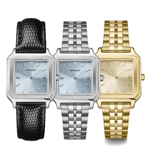Reloj de Pulsera de Lujo para Mujer, Cuadrado, Analógico, de Cuarzo, con Esfera de Acero Inoxidable y Cristal, Correa de Cuero Dorado, Movimiento Japonés - Product Image 5