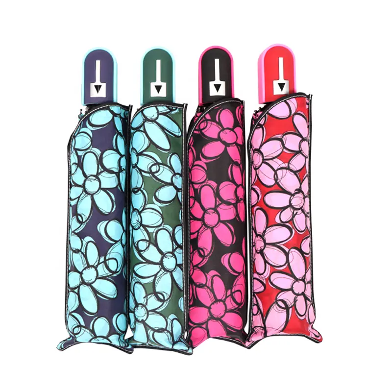 Happy Swan flowers printing and bright colors auto open 3 fold modern umbrella