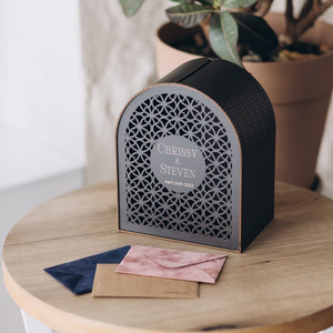 Boîte à cartes de mariage moderne Boho avec décor de fête en <span class=keywords><strong>bois</strong></span> imprimé floral et verre acrylique pour mariages et événements - Product Image 4