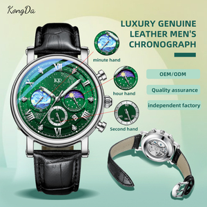 Orologio da <span class=keywords><strong>Uomo</strong></span> al Quarzo Cronografo di Lusso con Logo Personalizzato, Quadrante con Lancette Luminose, Calendario, Impermeabile, Cinturino <span class=keywords><strong>in</strong></span> Pelle e Cassa <span class=keywords><strong>in</strong></span> Lega da 44mm - Product Image 1