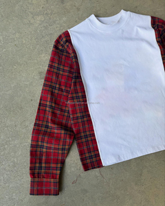 เสื้อเชิ้ตผู้ชายคอโอแบบมีแพทช์เวิร์ค ผ้าฝ้าย 100% ลายสก็อต แฟชั่นลำลองสำหรับฤดูใบไม้ร่วง แขนยาว ดีไซน์ทันสมัย - Product Image 3