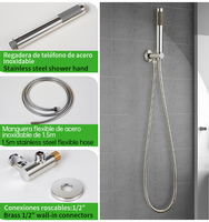 Set Shower Modern SOLVEX Laris Manis, Bahan Kuningan, Cartridge Keramik, Finishing Krom, Kepala Bulat 8 inci dengan Panel Shower Tangan dan Batang Geser