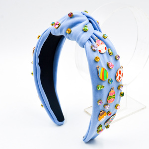 <strong>Easter</strong> Egg Knotted <strong>Headband</strong> for Women, Colorful Rhinestone Embellished Wide Fabric Hair Hoop, Holiday Party Hair Accessory - Product Image 4