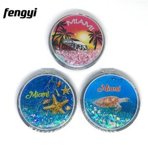 Custom Logo Miami Round Liquid Glitter Sand Leather Pocket <b>Mirror</b> Compact Cosmetic Makeup <b>Mirror</b> Pocket <b>Mirror</b> Custom Logo - Product Image 4