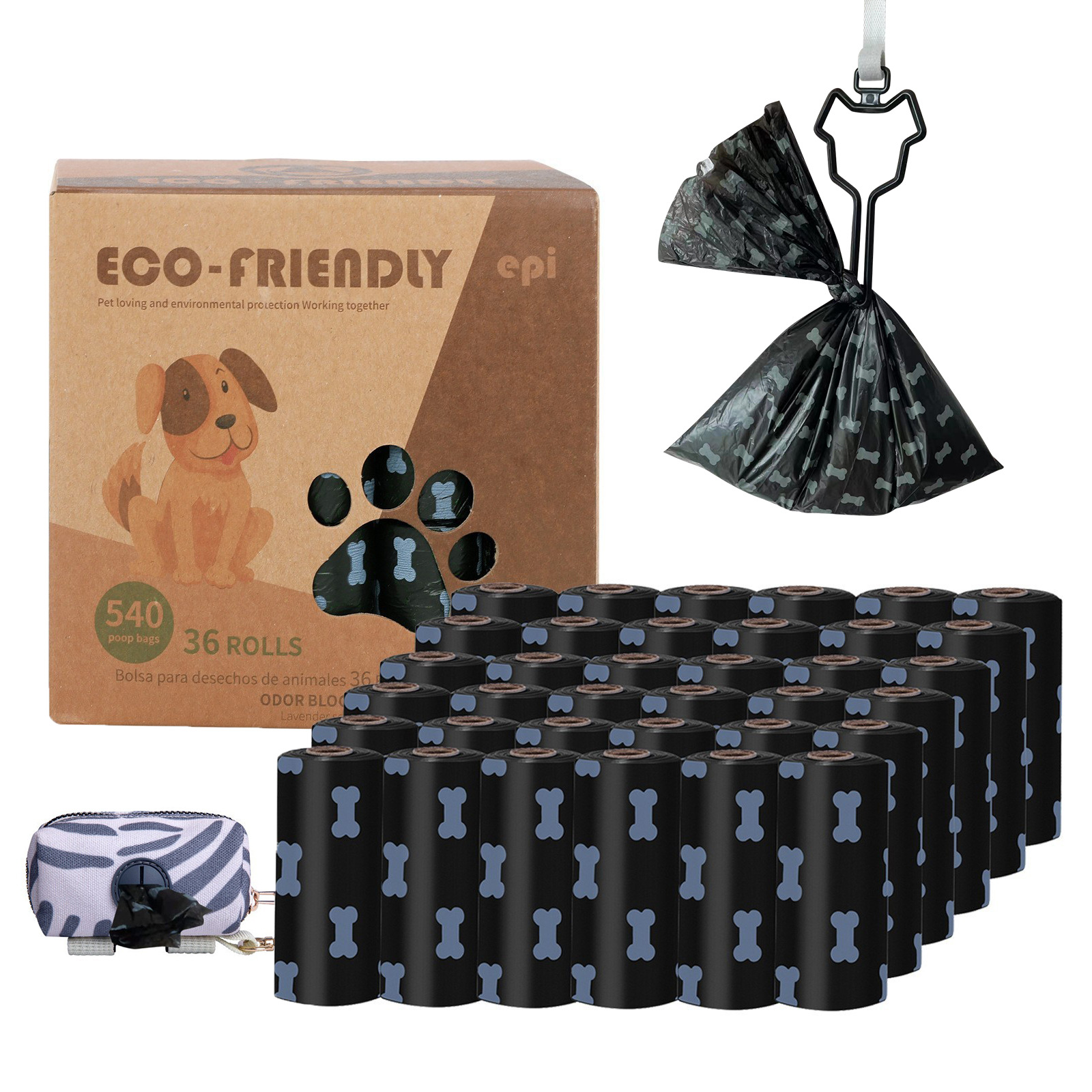 36 rouleaux + distributeur de sachets + clips